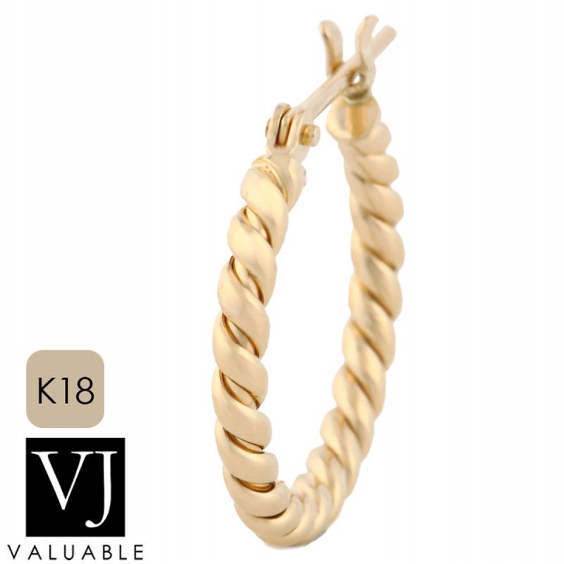 18k イエローゴールド ロープデザイン フープ ピアス 1 9mm幅 15mm サイズ 金 リング 1個販売となります Valuable